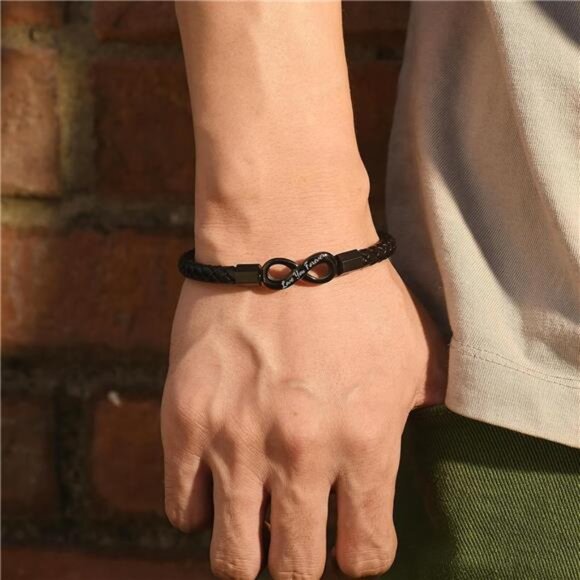 mens braided leather bracelet infinity love gift for him boyfriend husband jewel - Picture 6 of 7